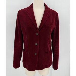 Ines De La Fressange Uniqlo Womens Burgundy Cordoroy Blazer Size Large Academia